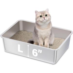 Stainless Steel Litter Box,19.7"x13.7"x6" Large Metal Litter Box for Kitty/Cat, Easy to Clean, Non Stick Litterbox No Smell for Adult Cats