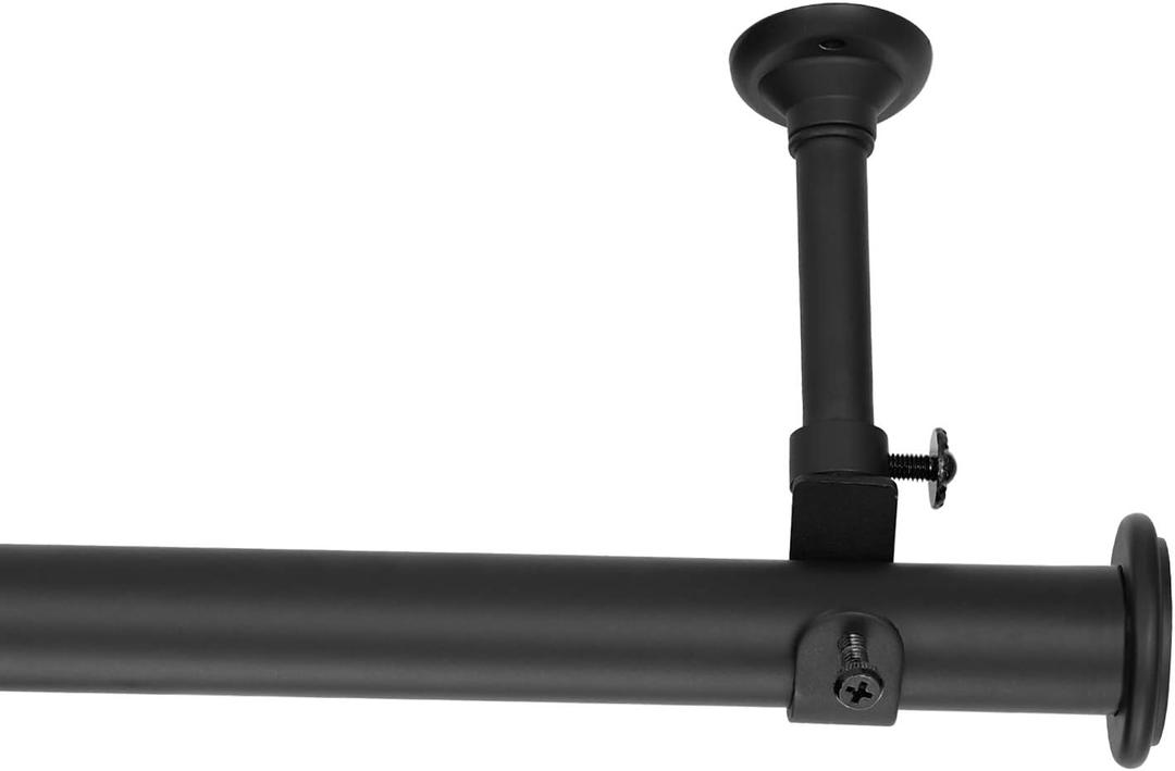 YunNephele Ceiling Curtain Rod 56-108 inch Matte Black,Adjustable Metal Single Window Curtain Rods Set,1 inch diameter Hanging /Wall Mount Drapery Rod