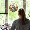 FLAGWIX Halloween Decorations Indoor - Stained Glass Window Hanging 8 in - Gothic Raven Skull Sun Catcher, Crow Halloween Decor, Black Crows Sun Catchers Indoor Window, Fall Decorations for Home (Midnight  Raven Whisper)