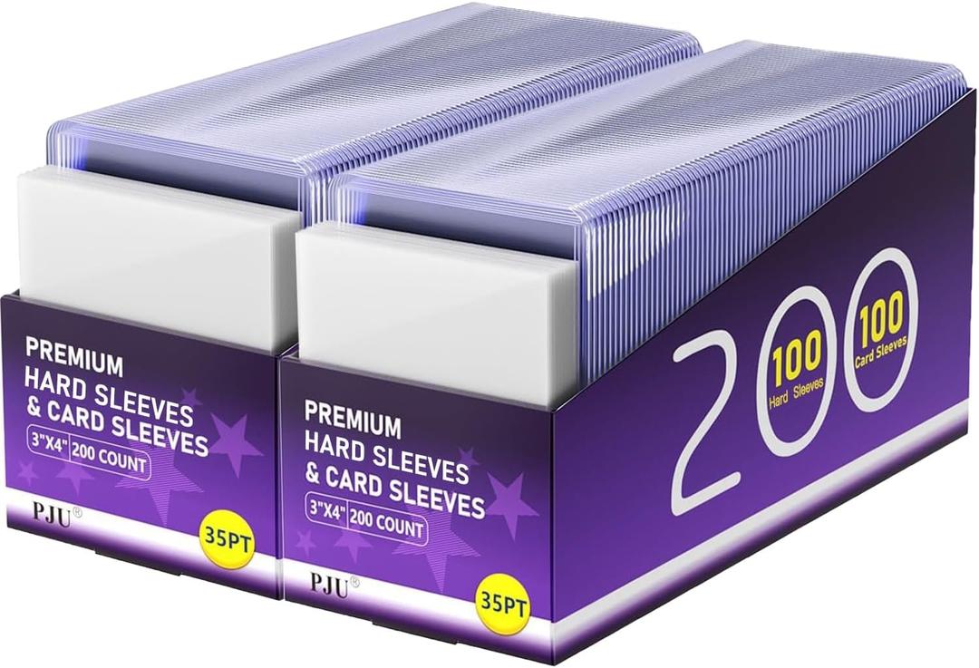 400 Hard Plastic Card Sleeves, Premium Plastic Baseball Card Sleeves, 3" x 4" Trading Cards Holder, Sports Baseball Football Game Cards Protectors (200 Hard Sleeve + 200 Soft Sleeve)