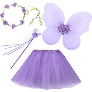 Fairy Princess Costume Set, Include Headband, Butterfly Fairy Wing, Tutu Skirt, Butterfly Wand for 2-12 Years Girls, Birthday (Purple)