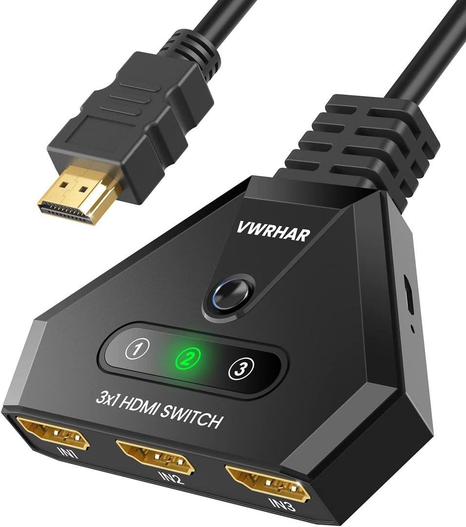 HDMI Switch 4K HDMI Splitter, Automatic HDMI Switch 3 in 1 Out with Pigtail HDMI Cable, 3 Ports HDMI Switcher Support HDCP 2.2 Full HD 4K 1080P 3D for Fire Stick Apple TV PS5 PS4 Xbox PC