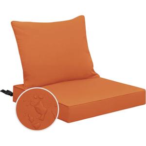 Easy-Going Waterproof Patio Chair Cushion Back 19x16 in + Seat 19x19x3 in Non-Slip Outdoor Seat Cushion with Zipper and Handle Orange