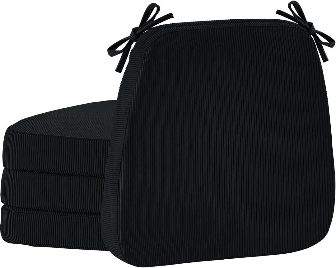 2'' Thick High-Density Foam Indoor Chair Cushions | Dining Chair Pads with Ties, Removable Washable Cover, Kitchen Chair Cushions 17"x16", Black 4 Pack
