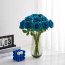 Teal Artificial Rose 10pcs Open Flower Bouquet Faux Rose Stems Turquoise Blue Roses for Wedding Arrangement, Bridal Bouquet, Centerpiece, Fake Faux Silk Flowers