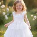 Tutu.kk Toddler Girls Birthday Princess Dress Tulle Sleeve Cake Ruffle Dresse Tutu Photo Shoot White 1-2T