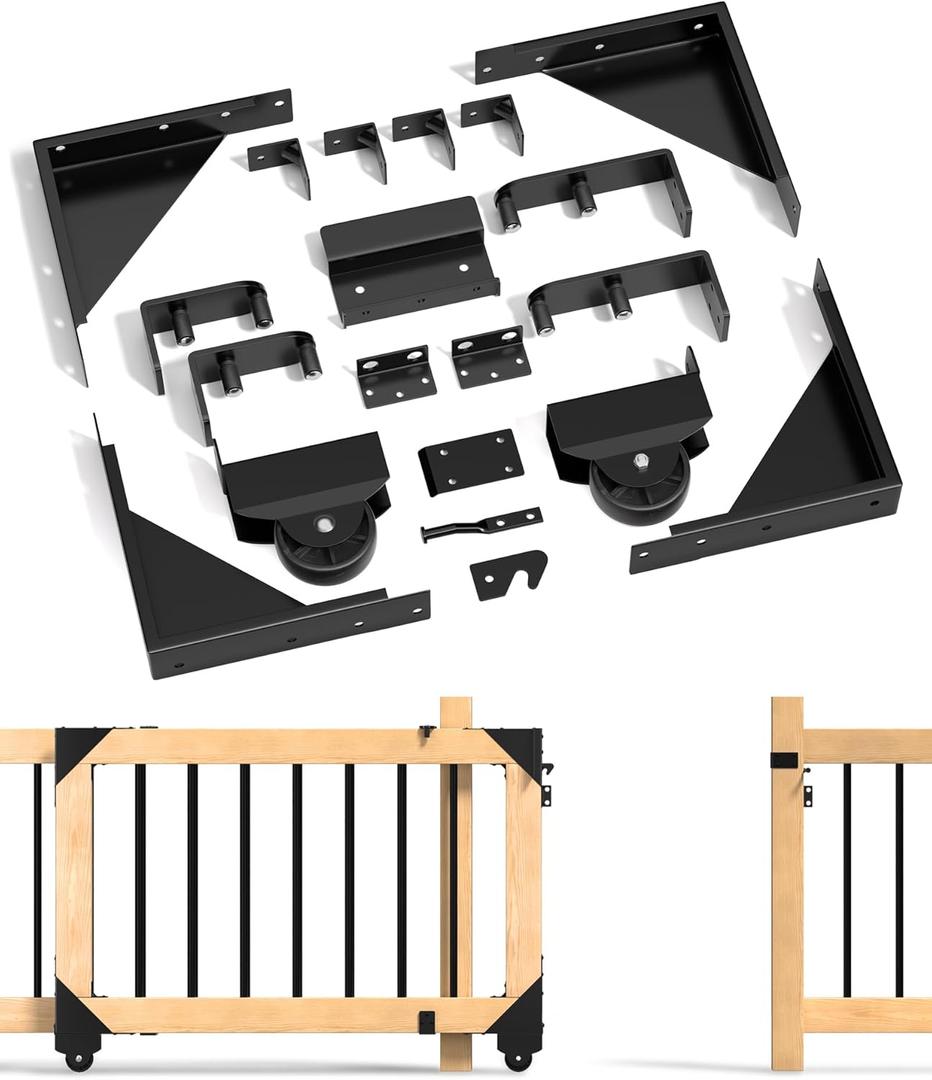 Sliding Gate Kit Heavy Duty Rolling Gate Hardware Kit with Gate Latch for Smooth, Secure Gate Operation, Black