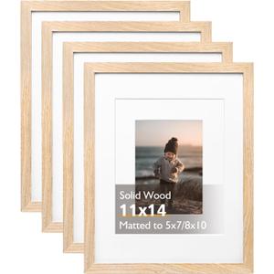 KINLINK 11x14 Picture Frame Natural, Solid Wood Frames 14x11 with Acrylic Plexiglass for Pictures 5x7/8x10 with Mat or 11x14 without Mat, Tabletop and Wall Display Photo Frame Set of 4 KINLINK 11x14 Picture Frame Natural, Solid Wood Frames 14x11 with Acrylic Plexiglass for Pictures 5x7/8x10 with Mat or 11x14 without Mat, Tabletop and Wall Display Photo Frame Set of 4
