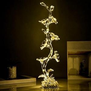 19in H Acrylic Flower Figurine with LED Lights - Crystal Glass Finish, Crystal Gifts for Women, Cherry Blossom Tree Decor Light, Clear Yellow Flower Statue Decoration for Centerpiece Home Desk