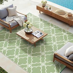 Ashler Sage Green Outdoor Plastic Straw Rug Waterproof for Patio, Clearance Reversible Camping Mats, 9x12 Large Outdoor Area Rugs with Carrying Bag, for RV, Picnic, Backyard, Indoor