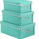 SEEKIND Storage Bins with lids, Water-Proof Storage Box Sets with Handles, Multiple Sizes Foldable Plastic Storage Organizer for Clothes,Cosmetic, Photos(Cyan)