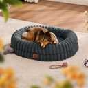 Dog Bed Medium Sized Dog - Luxury Striped Faux Fur Waterproof Pet Couch with Removable Washable Cover, Orthopedic Pet Bed with Bolster Sides for Sleeping, Dark Grey (M(30*24*7))