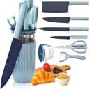 Knife Set, 7-Piece Kitchen Knife Set with Sharp Chef and Meat Knives, Anti-Rust Utility Knives Set for Kitchen, Kitchen Knife Block Set, Blue