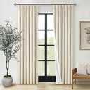 100% Black Out Curtains 80 Inch Length 2 Panels Pinch Pleated Back Tab Cream Beige Heat Blocking Window Boho Farmhouse Living Room Darkening Curtains Neutral Linen Blackout Drapes for Bedroom, 40"W x 80"L