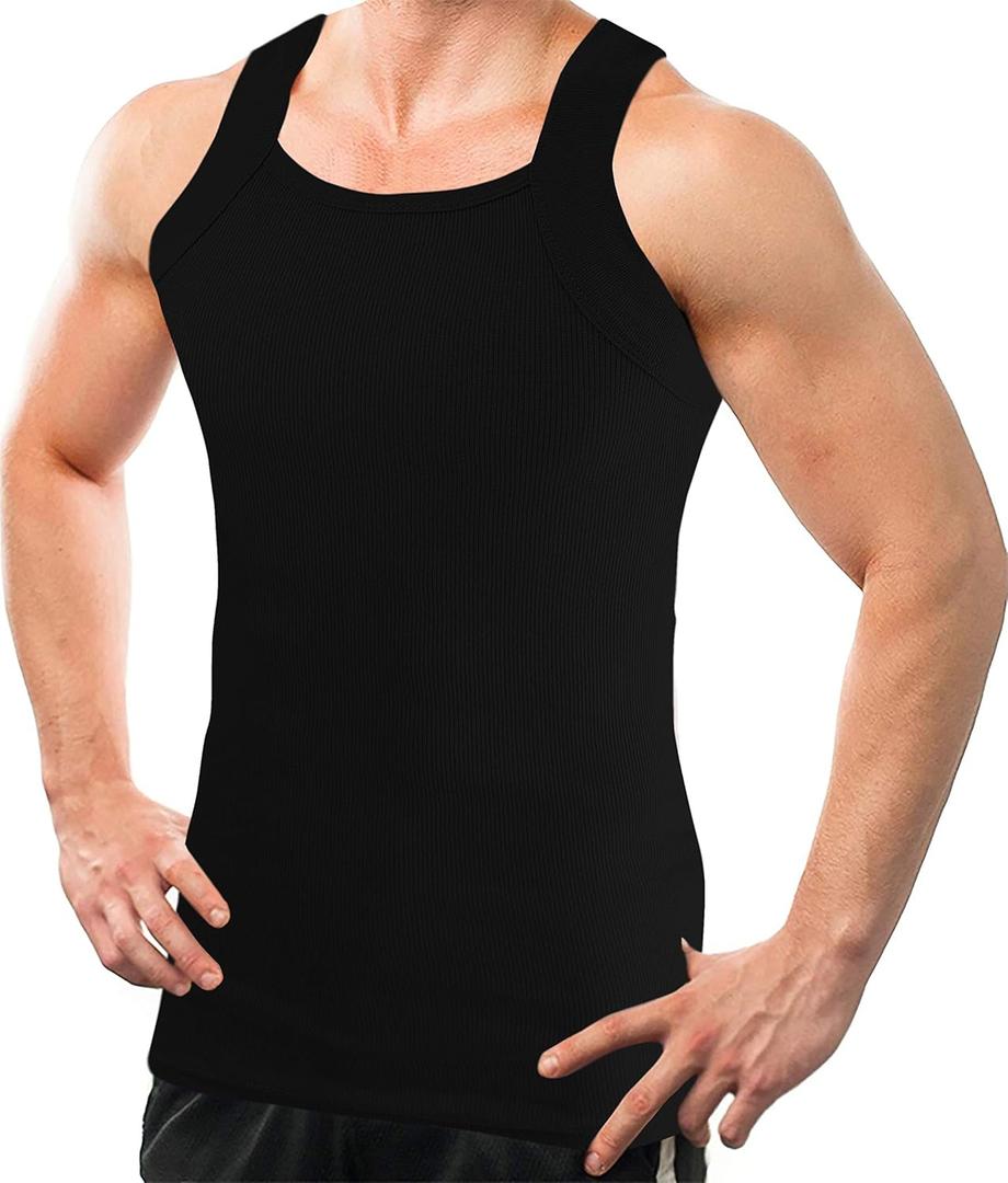 Different Touch Men Cotton Tank Top Square Cut Muscle Rib A-Shirt
