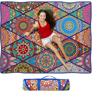 Waterproof Picnic Blankets Foldable & Portable 60''x80'' Boho Picnic Mat for Outdoors, Large Washable Picnic Blanket for Travel Camping Beach, Park Grass Picnic Blanket Accessories for Adults