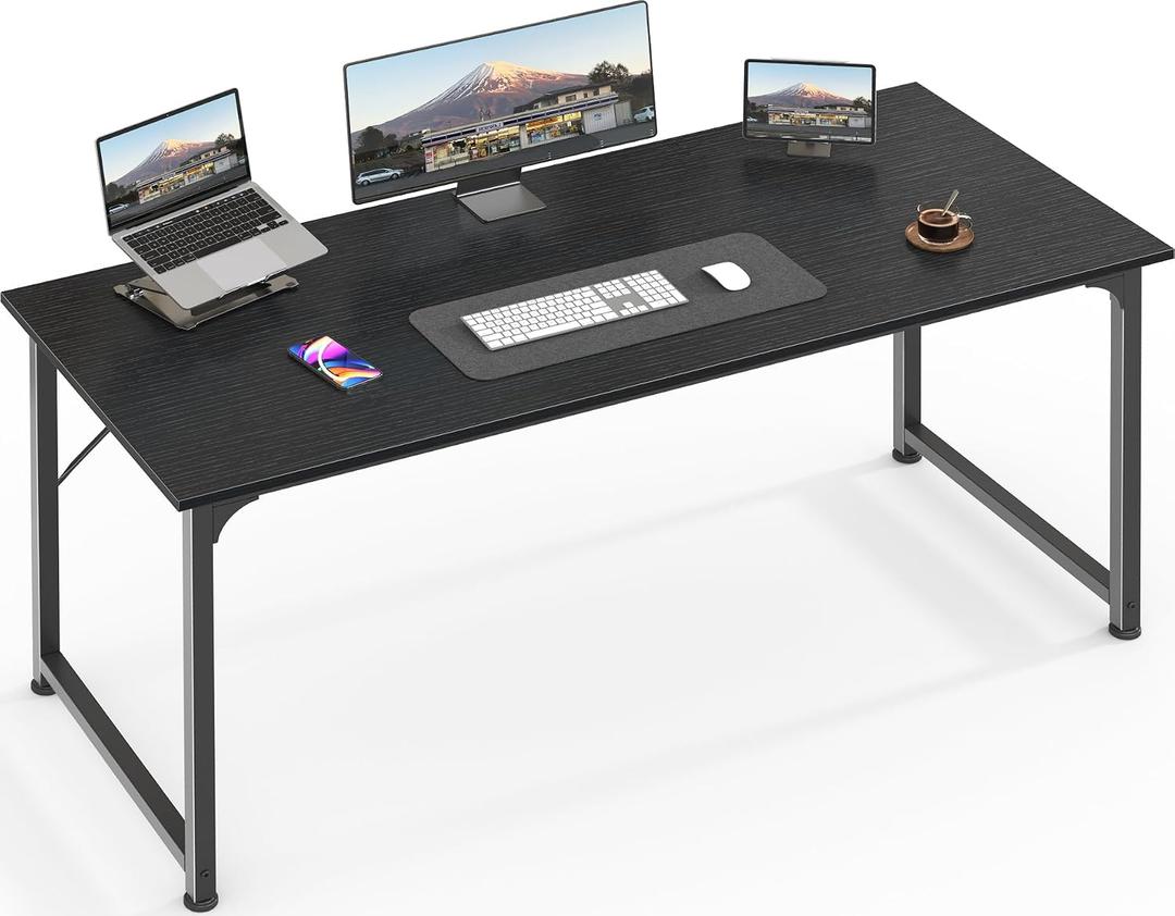 Huuger Computer Desk, 55 Inch Home Office Desk, Gaming Writing Work from Home Study Desk, Large Legroom, Sturdy Metal Frame, Modern Simple, Black, 54inch