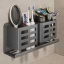 Aluminum Toothbrush Holder Self-Adhesive Hanging Bracket Shower Toothbrush Razor Holder Suitable for Toothbrush, Toothpaste, Razor and Comb etc Bathroom Storage (Gray four slots)