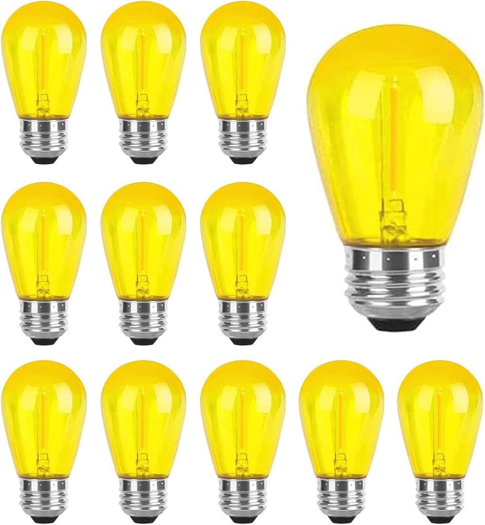 Sxminer 15 Pack S14 LED Bulbs Yellow Led String Light Bulbs 1W Plastic Shatterproof LED Replacement Bulb E26 Base Edison Decorative Bulb Outdoor String Light for Christmas Halloween Patio Party Decor