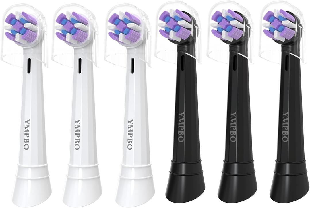 Pack of 6 Replacement Heads Compatible with Oral B iO 10 9 8 7 6 5 4 3 Series Electric Toothbrush, Medium Brush Heads, Black/White