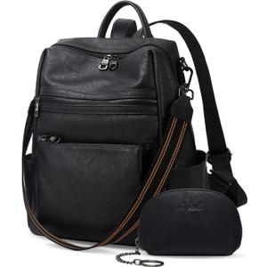 Leather Backpack Purse for Women Designer Ladies Shoulder Bag Fashion Faux Work Travel Handbags (Kcus22001-black)