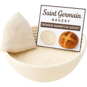 Saint Germain Bakery Premium Round Bread Banneton Basket with Liner - Perfect Brotform Proofing Basket for Making Beautiful Bread (9 inch)