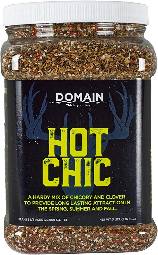 Domain Outdoor Hot Chic Food Plot Seeds for Deer, Chicory - 2 Varieties of Clover, Great to Plant in Spring or Fall, Hardy Mixture of PH Tolerant Perennials, Can Last Several Years, 1/2 Acre