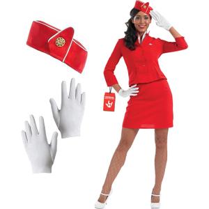 fun shack Flight Attendant Costume Women Red, Retro Airline Stewardess Outfit for Women, Vintage Stewardess Attire (X-Large)