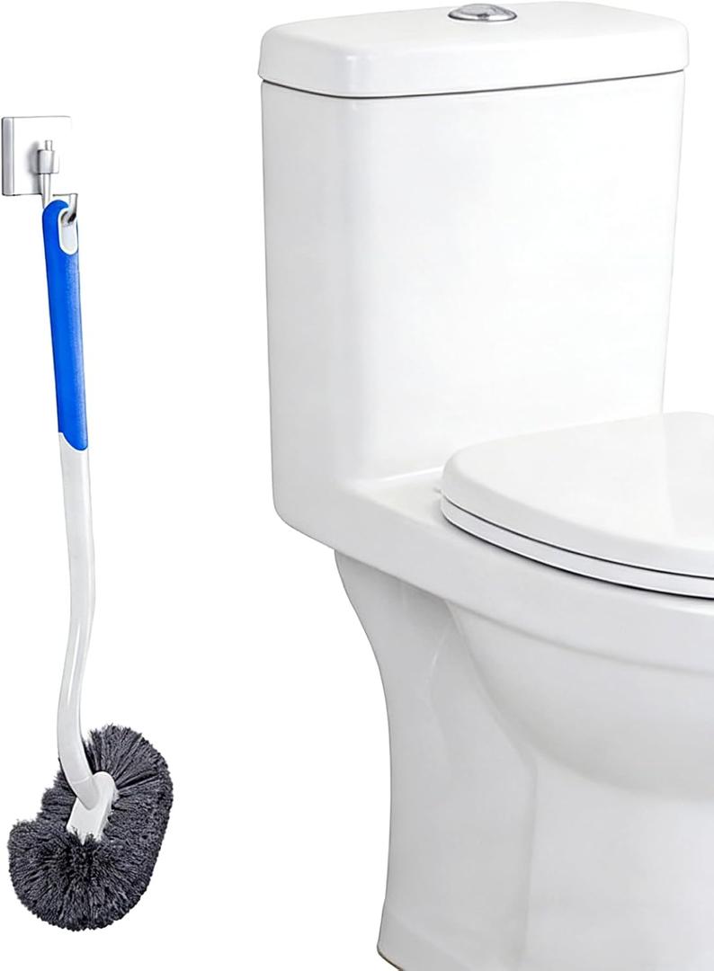 Modern Curved Toilet Brush with Wall Mount, White Handle with Gray Bristles, Long-Handled Design for Deep Cleaning, No-Stain Bathroom Cleaning Cleaning BrushSoft Fur Toilet BrushPlastic Material