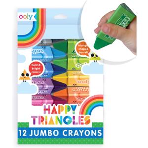 Ooly Jumbo Triangle Crayons for Toddlers Set of 12, Non-Toxic Triangle Shaped Easy to Hold Crayons for Toddler, No Rolling Crayon, Summer Crafts for Kids