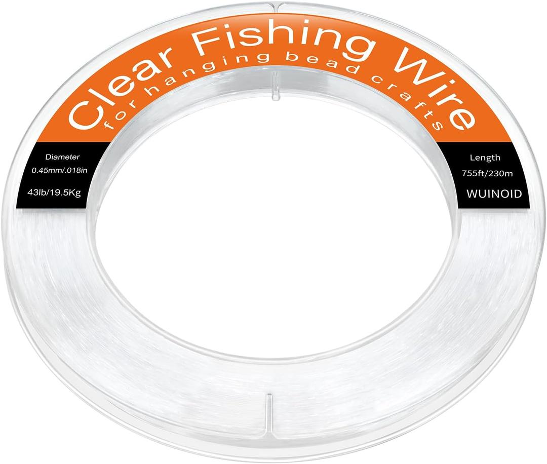 Clear Fishing Line Wire 755 ft, Invisible Monofilament Fishing Line Wire, Nylon String for Hanging Balloons Garland Crafts Picture Decorations, Clear String Threads Cords WUINOID