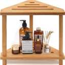 Bamboo Corner Shower Stool,2-Tier Shower Foot Rest,Shower Foot Stool for Inside,Waterproof Shower Stool for Shaving Legs