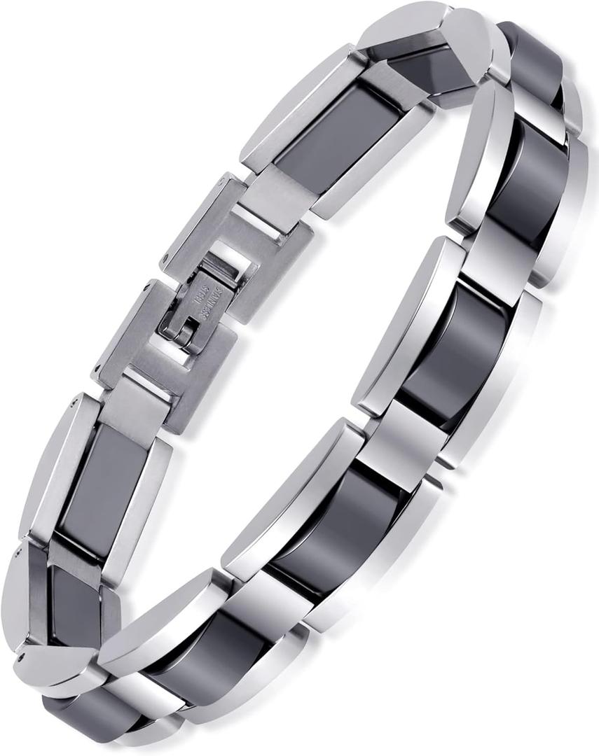 Feraco Mens Magnetic Bracelets, Classic Balck Titanium Stainless Steel Bracelet with Natural Hematite Magnet Stones,Men's Jewelry Gifts, 8.66 inch