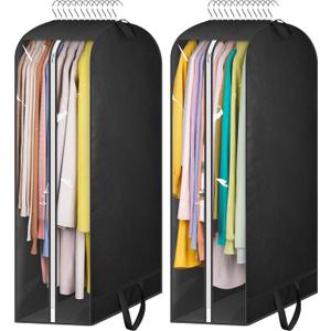 KIMBORA 10" Gusseted Clear Garment Bags for Hanging Clothes Storage, 43" Suit Bags for Closet Storage with Handles, Garment Covers for Coats, Jackets, Sweaters (2 Packs, Black)