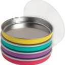 Elk and Friends 7.8 Stainless Steel Non Divided Plates with Silicone Sleeve + Storage Lid | Baby, Toddler, Kids | Dishwasher Safe | Dinner & Snack Plates | 4 Pack (PURPLE/PINK/TEAL/YELLOW)