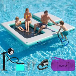 10x10ft Inflatable Floating Dock Mat Set,6 inches Thick 10ft Inflatable Stable Platform Raft with Storage Bag None-Slip Surface Island Raft for Lake Beach Pool 2-in-1, 10x10ft & 6.6x3.3ft 2-in-1