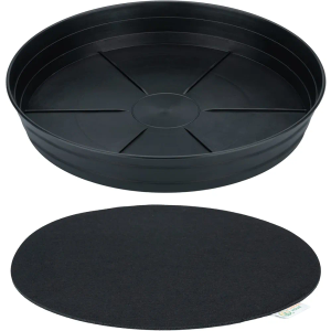 Garden Hour 16 Inch Large Plant Saucers for Potted Plants & Felt Mat for Floor Protection - Plastic Plant Trays for Indoors No Holes - Extra-Deep Drip Trays for Potted Plants - 16W x 2.25D in.