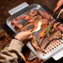 Grill Pan Set of 2, BBQ Grill Topper for Outdoor Grill, Stainless Steel Grilling Baskets with Holes and Handles, Perforated Food Tray Barbecue Accessories for Vegetable, Fish, Large