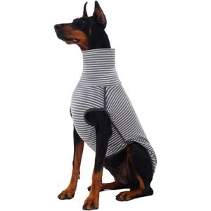 ROZKITCH Dog Winter Coat Soft Pullover Pajamas, Pet Windproof Warm Cold Weather Jacket Vest Cozy Jumpsuit Apparel Outfit Clothes for Walking Hiking Travel Sleep Stripe 2XL (Back Length:22-25")