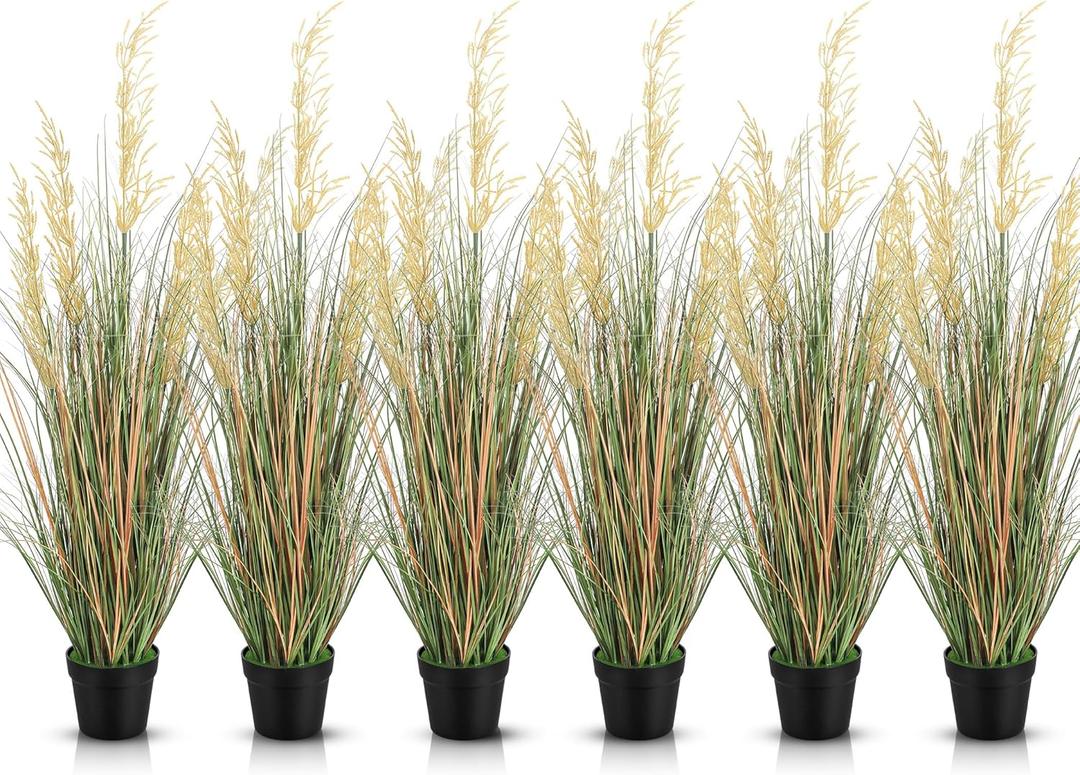 Jexine 6 Pcs Tall Artificial Grass Plant 4 ft Potted Artificial Greenery Floor Plants Faux Pampas Grass Tall in Pot for Housewarming Gift House Garden Bathroom Lobby Outdoor Decoration