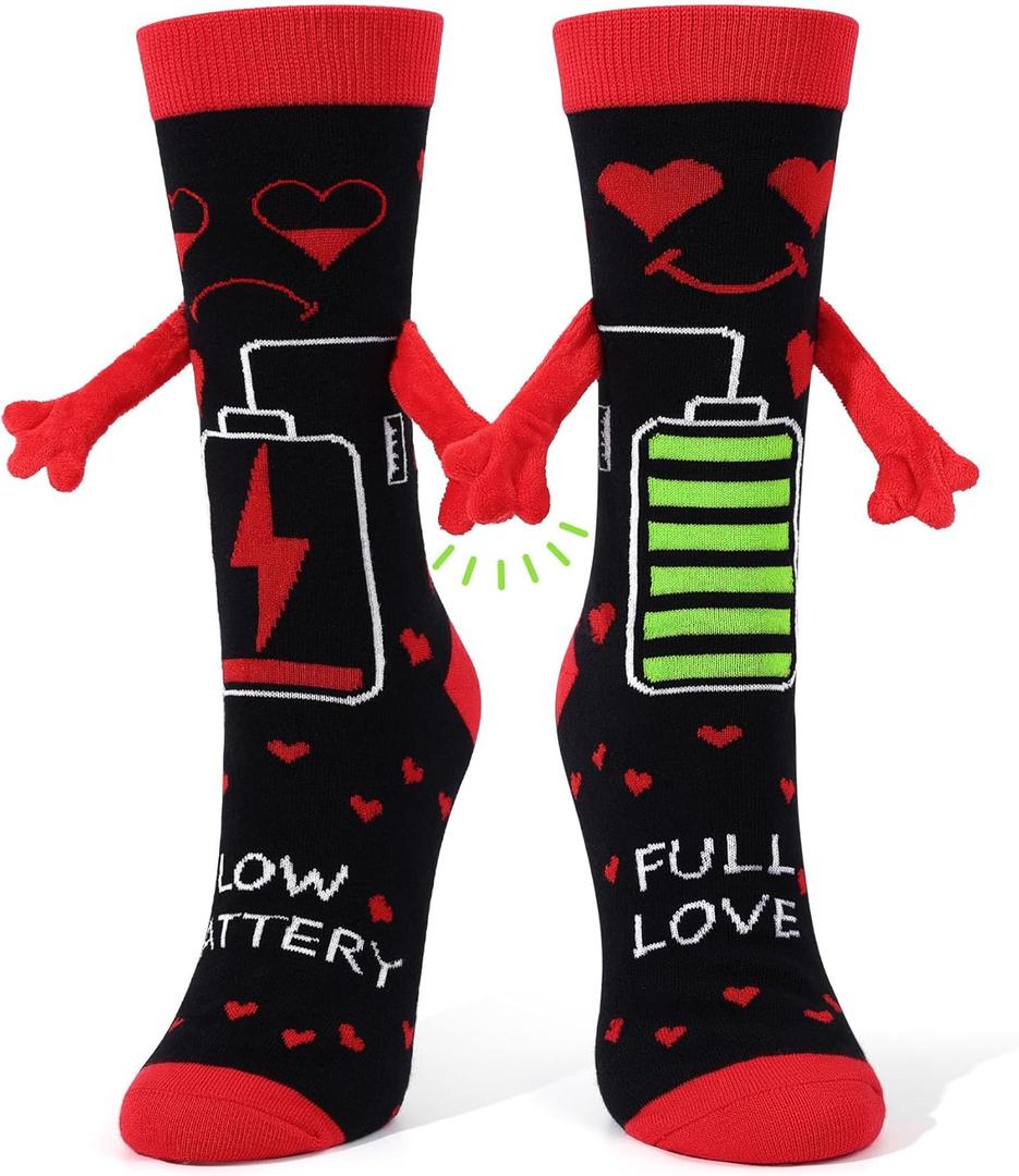 Valentine's Day Magnetic Holding Hands Socks for Women Men, Funny Red Heart Couple Socks, Novelty Valentines Gifts for Her Him Boyfriend Girlfriend Anniversary