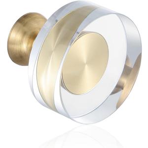 Guank 6-Pack 1-1/4-Inch White Cabinet Glass Crystal Brass knobs Brass Drawer Round Knobs Dresser Pulls, Gold Hardware Kitchen Closet knobs for Bifold Doors