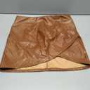 We1Fit Womens Fuax Leather Skirt High Waist Bodycon Mini Asymmetrical Ruched Wrap Skirts with Shorts (Large, Brown)