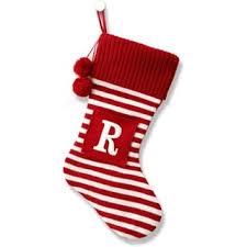 20 Inches Initial Monogram Embroidered Christmas Stocking Striped knitted Christmas Decorations Stocking Red,White, Green Letter Stockings for Family Holiday and Xmas Tree Fireplace Decor-50-R-Red