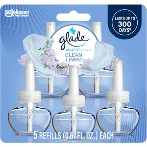 Glade PlugIns Refills Air Freshener, Scented and Essential Oils for Home and Bathroom, Clean Linen, 3.35 Fl Oz, 5 Count