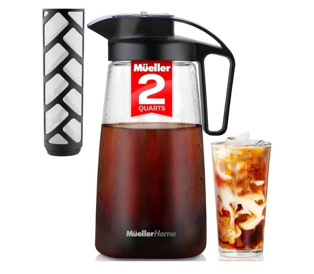 Cold Brew Coffee Maker, 64 oz Tritan Fortified Pitcher, Pour Spout Handle Lid, Resilient & Leak-Proof for Iced Coffee Tea