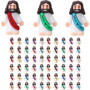 60PCS Little Jesus Figures, Mini Jesus Figurines in Bulk, Multicolor Tiny Jesus Figures, Miniature Figurines to Hide and Seek Religious Gifts for Easter Egg Stuffers