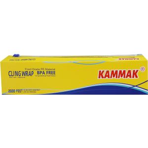 KAMMAK Plastic Wrap Food Cling Wrap with Slide Cutter 15 inch Restaurant Cling Film 2000 Ft Bulk Roll Refillable Food Service Cling Wrap Dispenser Quick Cut Anti-Fog Cling Film for Kitchen