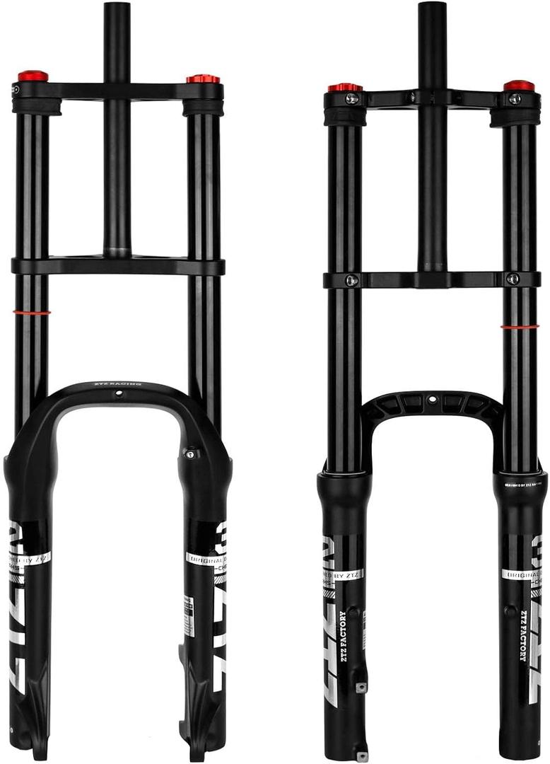 ZTZ 20/26 inch 4.0 Fat Tire Bike Air Suspension Fork - 180mm Travel, 135mm Hub Spacing, QR 9mm, Double Crown Shock Absorber Fork for MTB Fat Snow Beach E-Bike