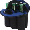 6 Pack Bottle Carrier, Insulated Neoprene Beer Bottle Holder for Travel, Keeps Drinks Cold with Secure Carry Handle, Gift for Men (Black-Blue)